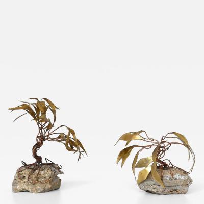 Daniel D Haeseleer Daniel D haeseleer pair of palm tree sculptures in brass and stone Belgium 1970