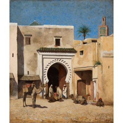 Daniel J Strain Large 19th century American Orientalist painting by Strain