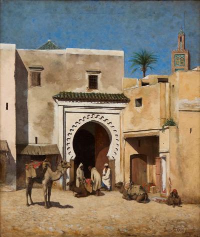 Daniel J Strain Large 19th century American Orientalist painting by Strain