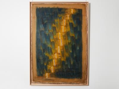 Danil Panagopoulos large oil on jute framed 1989