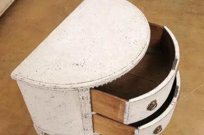 Danish 1790s Louis XVI Period Painted Carved Demilune Two Drawer Chest LiL