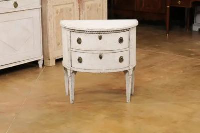 Danish 1790s Louis XVI Period Painted Carved Demilune Two Drawer Chest LiL
