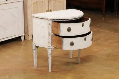 Danish 1790s Louis XVI Period Painted Carved Demilune Two Drawer Chest LiL