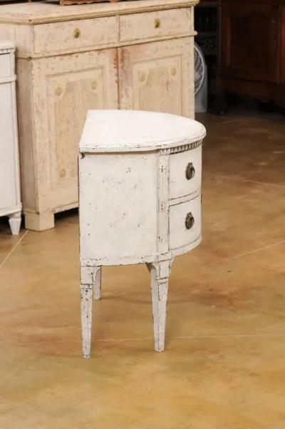Danish 1790s Louis XVI Period Painted Carved Demilune Two Drawer Chest LiL