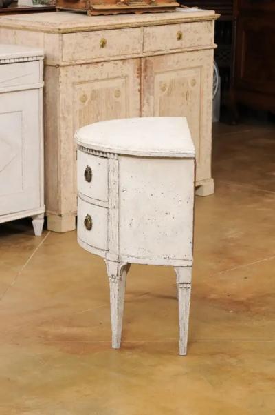 Danish 1790s Louis XVI Period Painted Carved Demilune Two Drawer Chest LiL