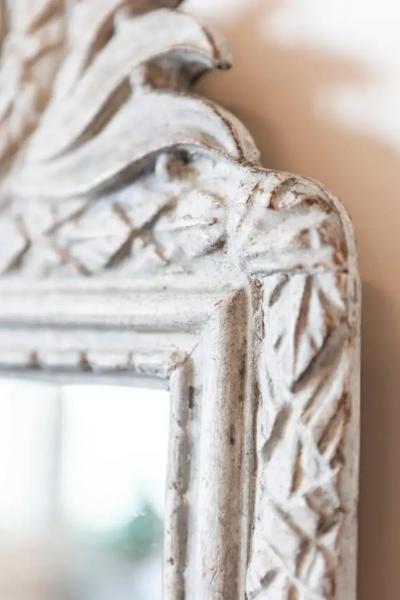 Danish 1800s Gustavian Gray Painted Wood Mirror with Medallion Carved Crest