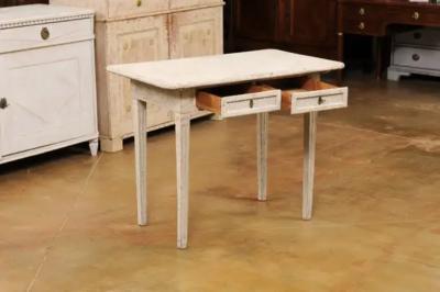 Danish 1800s Painted Wood Console Table with Two Drawers and Fluted Motifs