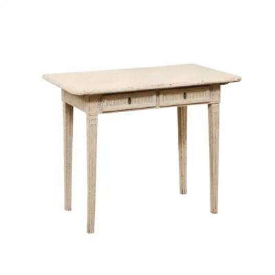 Danish 1800s Painted Wood Console Table with Two Drawers and Fluted Motifs