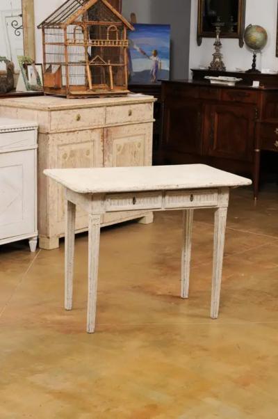 Danish 1800s Painted Wood Console Table with Two Drawers and Fluted Motifs