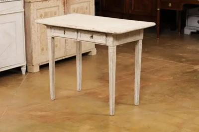 Danish 1800s Painted Wood Console Table with Two Drawers and Fluted Motifs