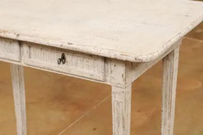 Danish 1800s Painted Wood Console Table with Two Drawers and Fluted Motifs