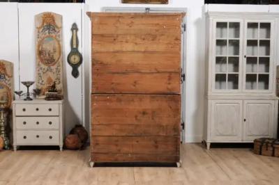 Danish 1810s Beige Gray Painted Two Part Tall Secretary with Slant Front Desk