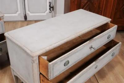 Danish 1820s Light Gray Painted Two Drawer Chests with Semi Columns a Pair