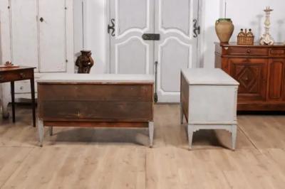 Danish 1820s Light Gray Painted Two Drawer Chests with Semi Columns a Pair