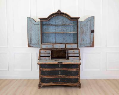 Danish 18th Century Bow Fronted Rococo Secretary