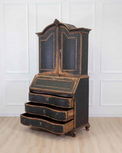 Danish 18th Century Bow Fronted Rococo Secretary