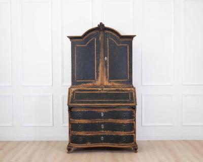 Danish 18th Century Bow Fronted Rococo Secretary