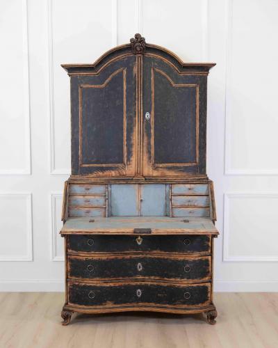 Danish 18th Century Bow Fronted Rococo Secretary