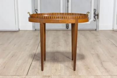 Danish 1900s Walnut Tray Table with Ash Foliage Marquetry and Removable Top