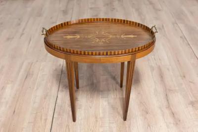 Danish 1900s Walnut Tray Table with Ash Foliage Marquetry and Removable Top