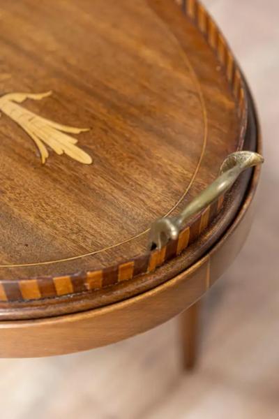 Danish 1900s Walnut Tray Table with Ash Foliage Marquetry and Removable Top