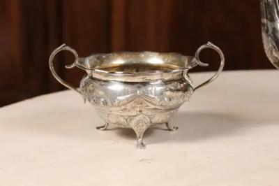 Danish 1930s Johannes Siggaard Three Piece Silver Coffee Set with Ebony Handle