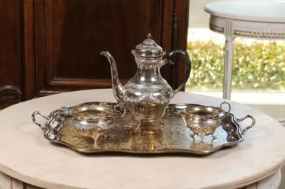 Danish 1930s Johannes Siggaard Three Piece Silver Coffee Set with Ebony Handle