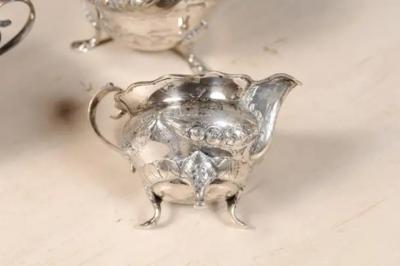 Danish 1930s Johannes Siggaard Three Piece Silver Coffee Set with Ebony Handle