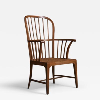 Danish 1950s Oak Windsor Arm Chair with Webbed Seat