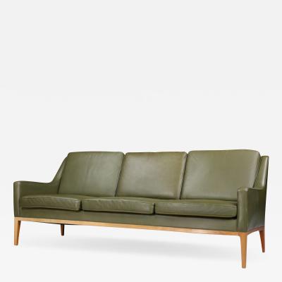 Danish 1970s avocado leather 3 seat sofa