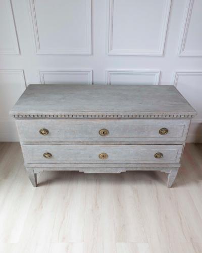 Danish 19th Century Gustavian Grey Painted Chest of Drawers
