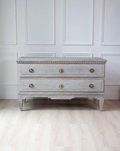 Danish 19th Century Gustavian Grey Painted Chest of Drawers