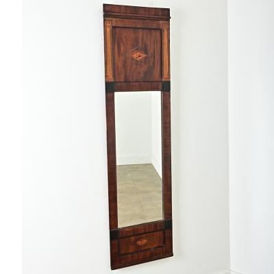 Danish 19th Century Mahogany Inlay Narrow Mirror