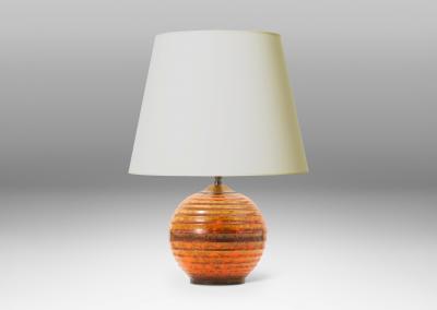 Danish Art Deco Table Lamp in Orange Gold Glaze