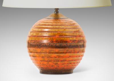 Danish Art Deco Table Lamp in Orange Gold Glaze