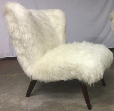 Danish Awesome Pair of Hairy Slipper Chairs Newly Covered in Mohair Faux Fur