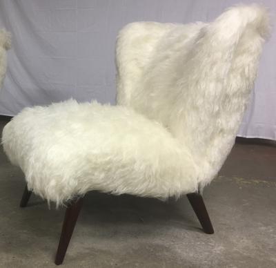 Danish Awesome Pair of Hairy Slipper Chairs Newly Covered in Mohair Faux Fur