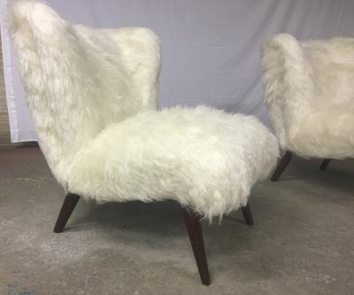 Danish Awesome Pair of Hairy Slipper Chairs Newly Covered in Mohair Faux Fur
