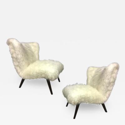 Danish Awesome Pair of Hairy Slipper Chairs Newly Covered in Mohair Faux Fur