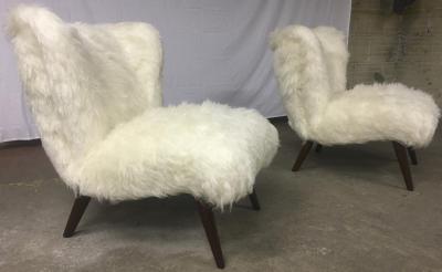 Danish Awesome Pair of Hairy Slipper Chairs Newly Covered in Mohair Faux Fur