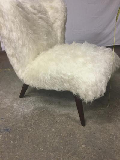 Danish Awesome Pair of Hairy Slipper Chairs Newly Covered in Mohair Faux Fur