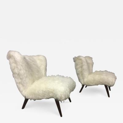 Danish Awesome Pair of Hairy Slipper Chairs Newly Covered in Mohair Faux Fur