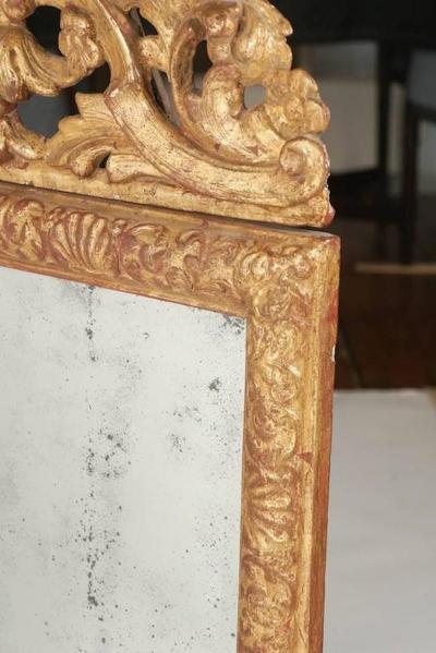 Danish Baroque Carved Giltwood Mirror with Original Plate