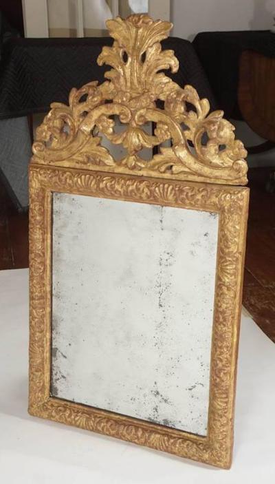 Danish Baroque Carved Giltwood Mirror with Original Plate