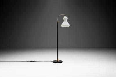 Danish Brass and Metal Floor Lamp with Opal Glass Shade Denmark 1950s