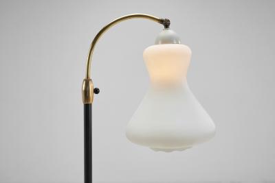 Danish Brass and Metal Floor Lamp with Opal Glass Shade Denmark 1950s