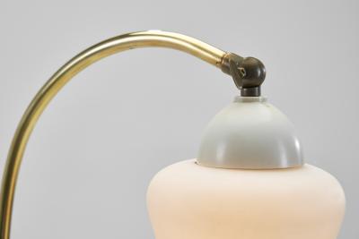 Danish Brass and Metal Floor Lamp with Opal Glass Shade Denmark 1950s