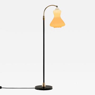 Danish Brass and Metal Floor Lamp with Opal Glass Shade Denmark 1950s