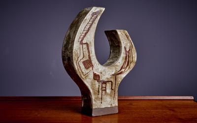 Danish Bullhorn Ceramic Sculpture like Vase signed Jeanette 1970s