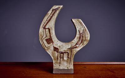 Danish Bullhorn Ceramic Sculpture like Vase signed Jeanette 1970s